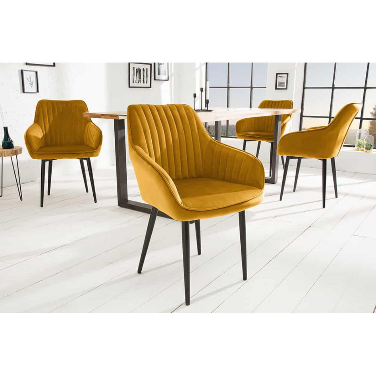 ARMLEHNSTUHL TURIN Samt Senfgelb - Gelb/Schwarz, Textil/Metall (60/84/61cm) - riess-ambiente