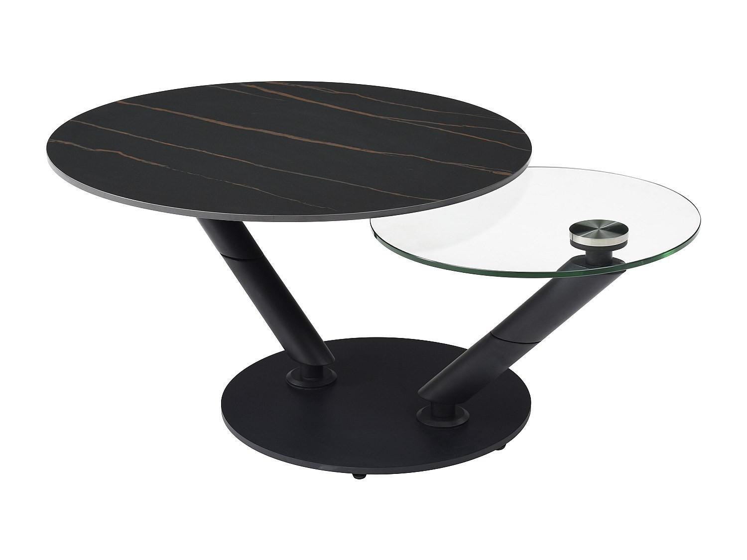 COUCHTISCH mit drehbaren Tischplatten - Keramik, Sicherheitsglas & Metall - Marmor-Optik Schwarz - ELDOVA - Schwarz, Glas (130/80/43cm) - Vente-Unique