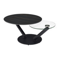 COUCHTISCH mit drehbaren Tischplatten - Keramik, Sicherheitsglas & Metall - Marmor-Optik Schwarz - ELDOVA - Schwarz, Glas (130/80/43cm) - Vente-Unique
