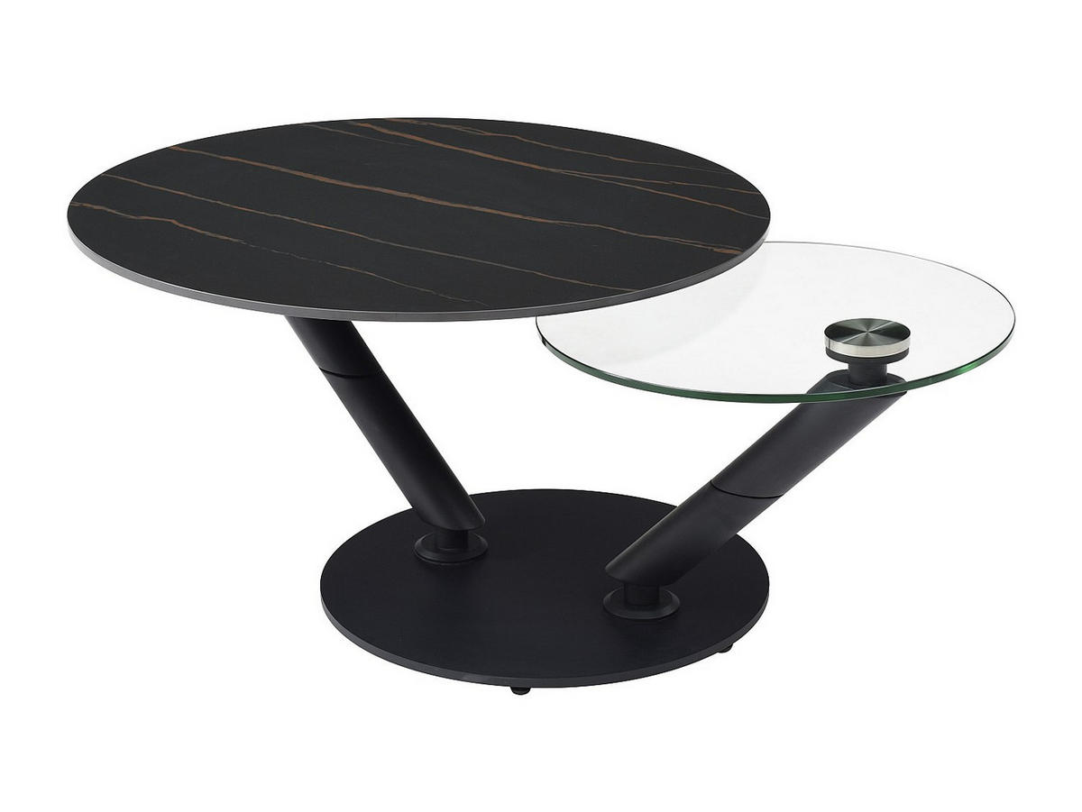 COUCHTISCH mit drehbaren Tischplatten - Keramik, Sicherheitsglas & Metall - Marmor-Optik Schwarz - ELDOVA - Schwarz, Glas (130/80/43cm) - Vente-Unique