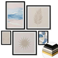WANDBILDER 5er-Set - 50x50 cm & 20x30 cm & 40x60 cm Schwarzer Rahmen - Abstrakte Linien der Sonnenwellen - Schwarz, Kunststoff (40/60cm) - ArtPrintCave