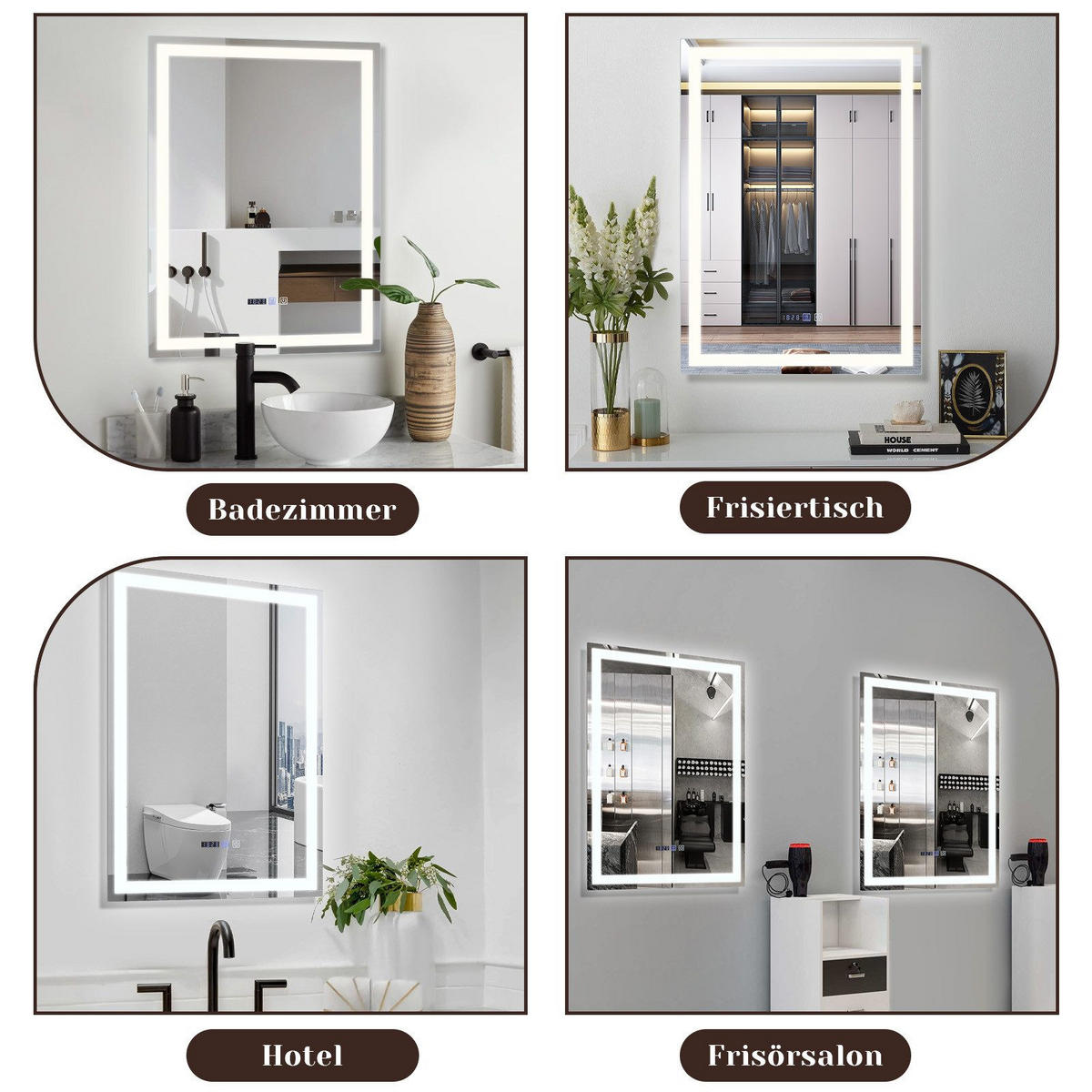 BADEZIMMERSPIEGEL Jena mit LED-Leuchte 50/70/3 cm - Weiß, Glas (70/3/50cm) - Nettlife
