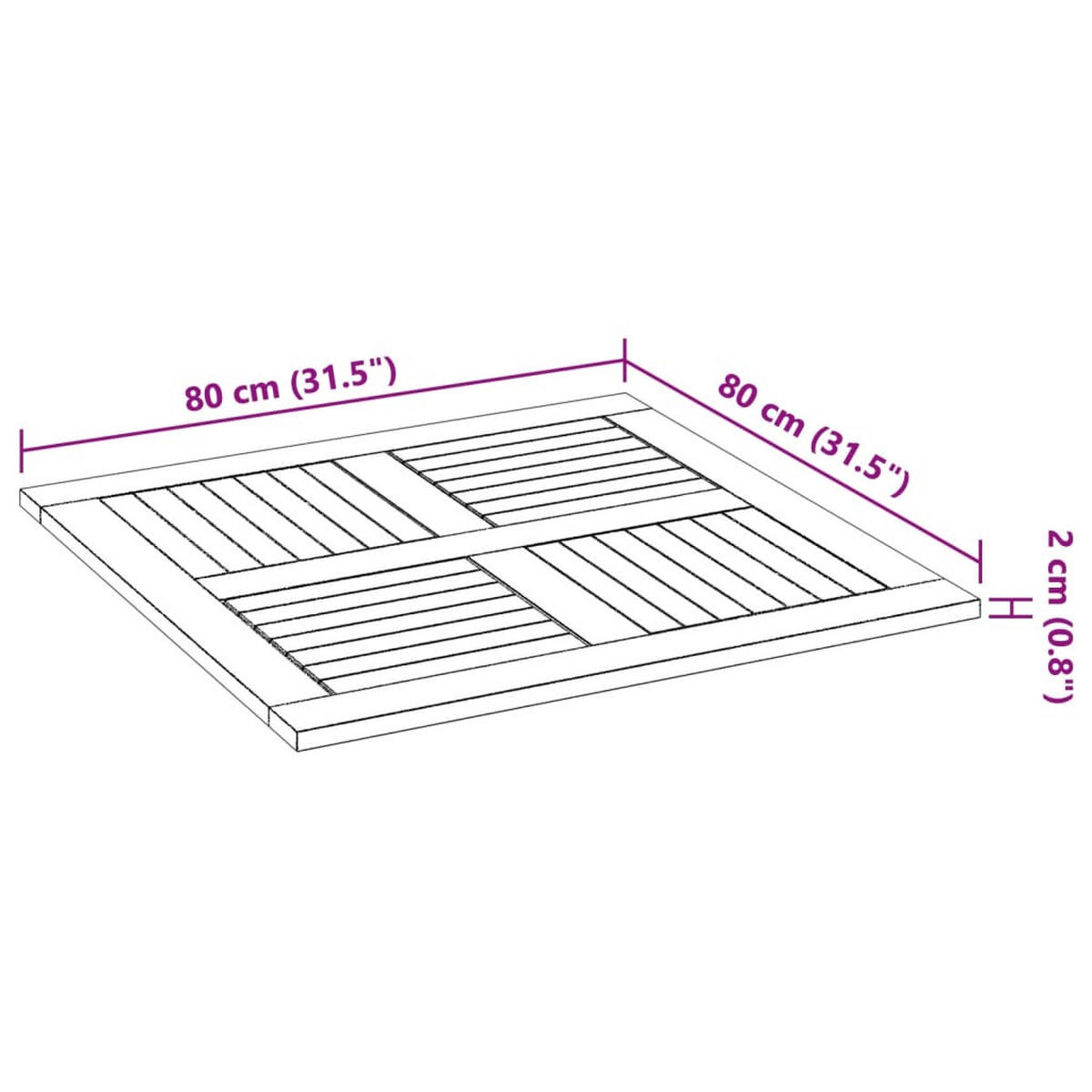 TISCHPLATTE 80/80/2,2 Cm Quadratisch Massivholz Akazie - Braun, Holz (80/80/2.5cm) - vidaXL