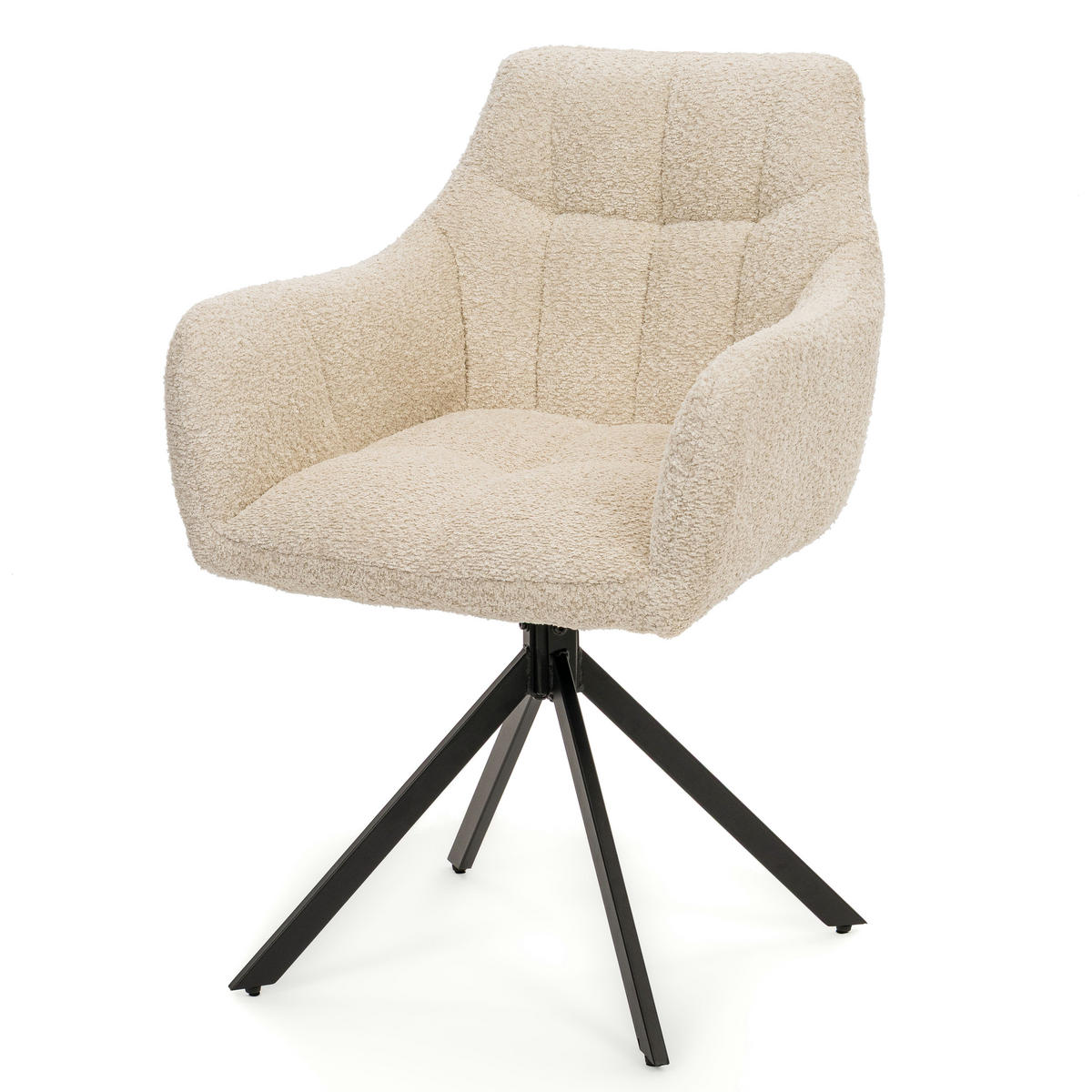 STUHL FANO X drehbar gepolsterter mit Steppung - cream - Boucle - Creme/Schwarz, Textil/Metall (58/83/59cm) - NEW HOME