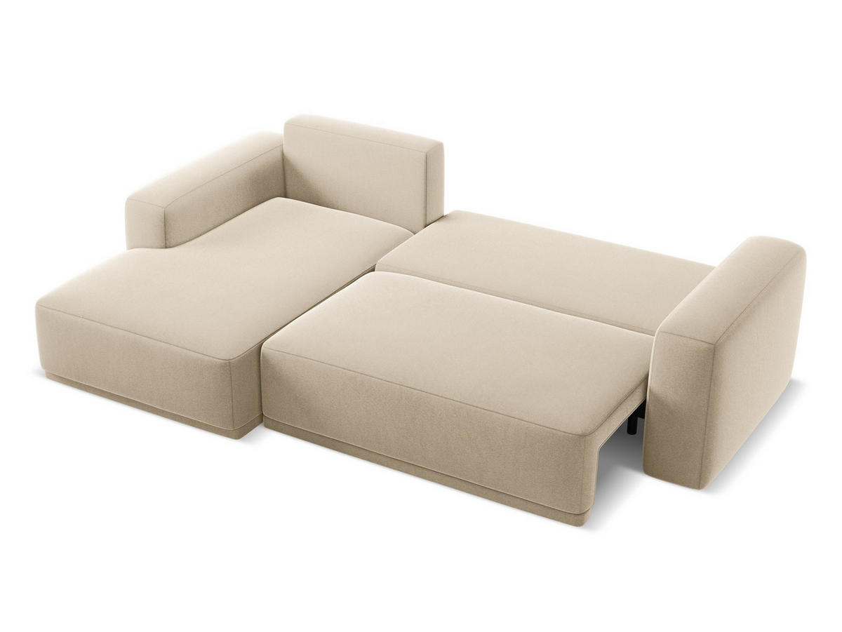 ECKSOFA mit Schlaffunktion Samt Stoff Beige - Beige/Creme, Kunststoff/Textil (258/160cm) - Makamii