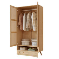 KLEIDERSCHRANK 90/45/183 cm natur aus Holzwerkstoff und PE-Rattan mit Kleiderstange und Klappfach - Naturfarben, Holz (90/183/45cm) - OKWISH