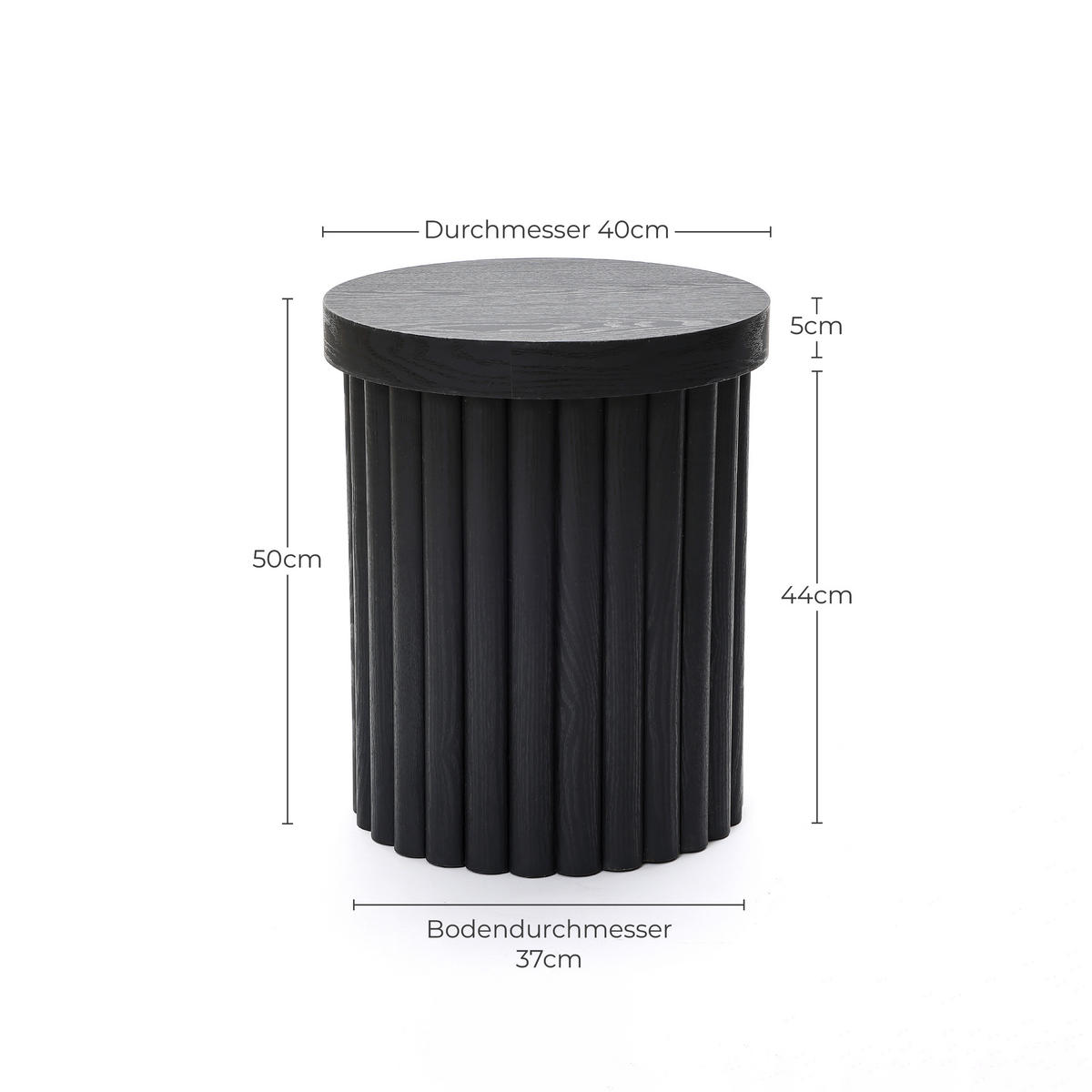 BEISTELLTISCH Modern mit zylindrischem Fuß, Schwarz, Holz | Ø40 x H50 cm - Schwarz, Holz (40/40/50cm)