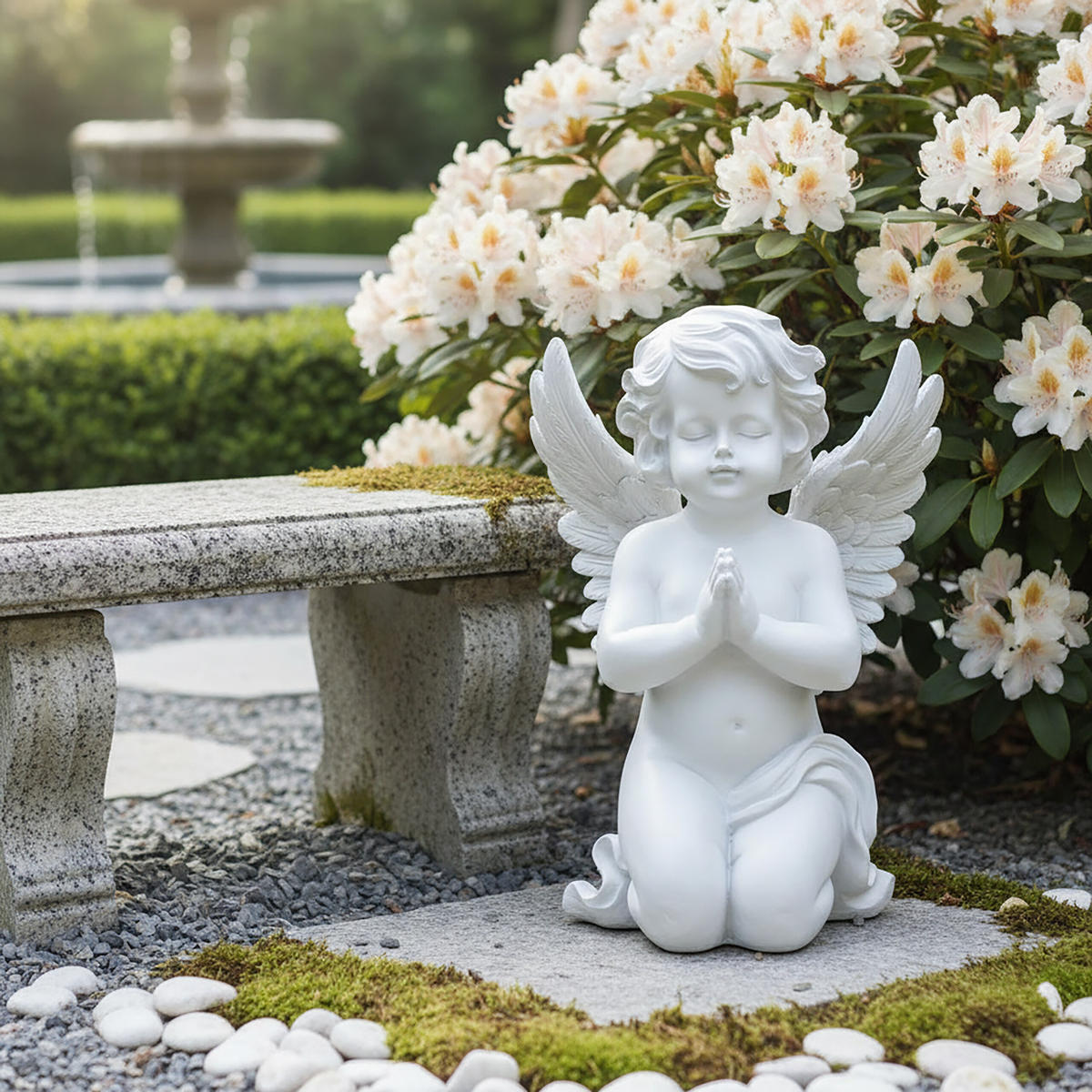 VRTNA figura angel - bela, umetna masa (22.5/36/18cm) - Relaxdays