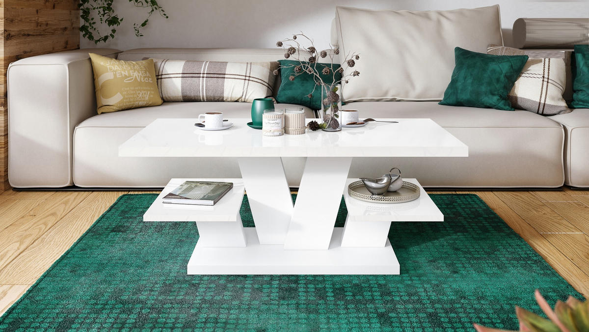 COUCHTISCH rechteckig Weiß Hochglanz 110/60/45 cm - Weiß Hochglanz/Weiß, Holzwerkstoff (60/110/45cm) - designimpex