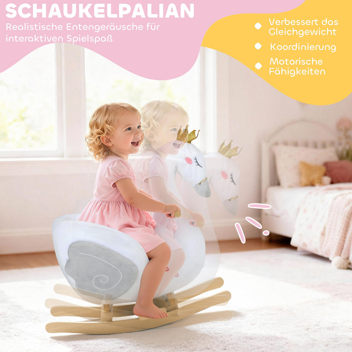 SCHAUKELTIER DE-10206 Schwan mit Schlaflied Weiß - Weiß, Holz (40/68/65cm) - ComfortXL