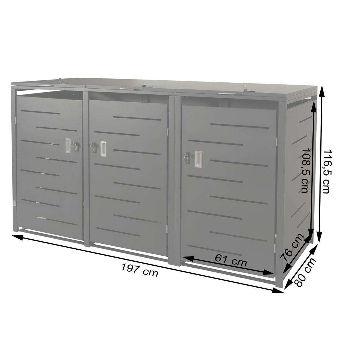 MÜLLTONNENBOX 3er 116,5x197x80cm erweiterbar Anthrazit - Anthrazit, Metall (197/116.5/80cm) - PROREGAL