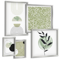 BILDER SET 5er Set - 50x50 cm & 20x30 cm & 40x60 cm Silberner Rahmen - Abstrakte Formen und Farben - Silberfarben, Kunststoff (40/60cm) - TULUP