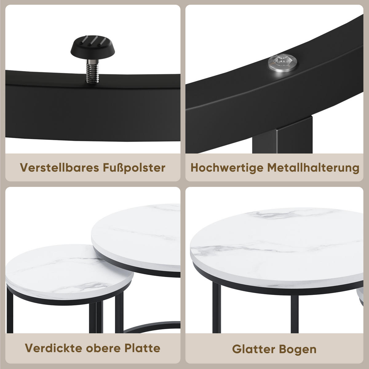 COUCHTISCH-SET 60/60/46 cm weiß aus Eisen mit verschachtelbarem Design - Weiß, Holzwerkstoff (60/60/45cm) - OKWISH