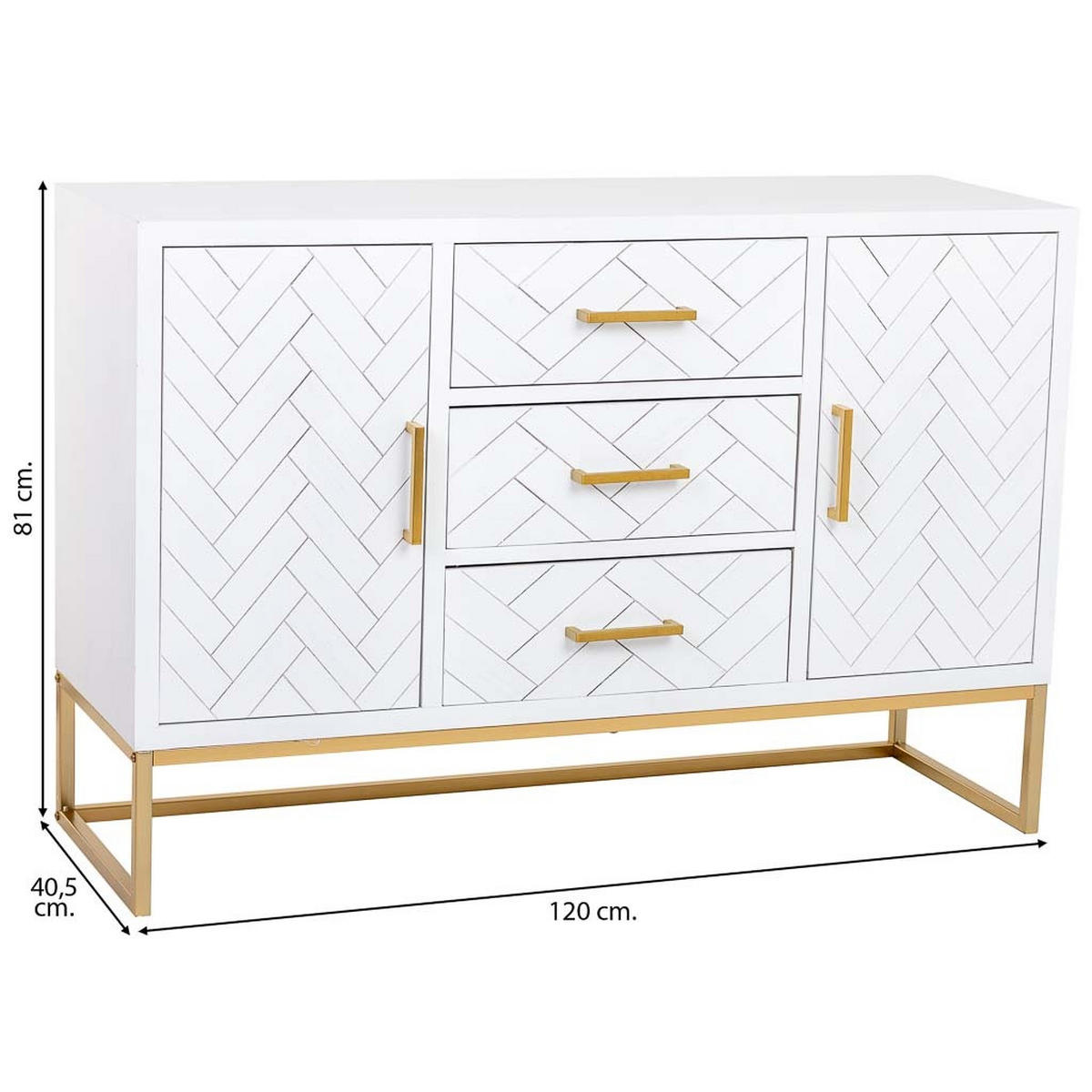 SIDEBOARD mit 3 schubladen und 2 türen aus holz und metall 120x40x81 cm - Weiß, Holz (120/81/40cm) - Wanderlust
