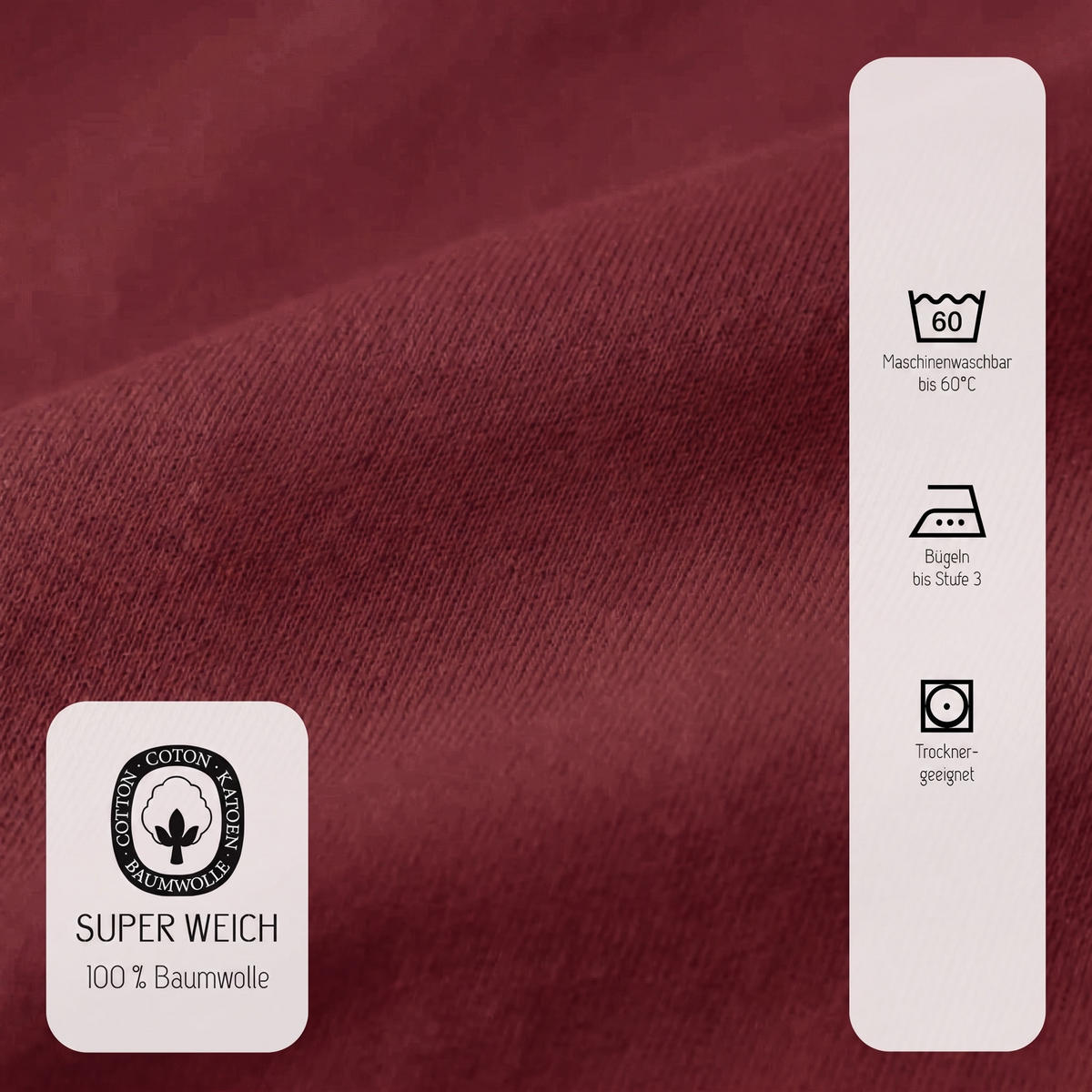 SPANNBETTTUCH Premium Jersey burgund, 90x190 cm - 100x200 cm - Bordeaux, Textil (100/200cm) - biberna