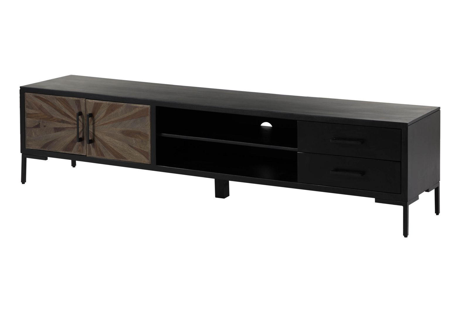 TV-BOARD Sheesham 210x45x50 schwarz lackiert SUN #107 - Schwarz, Holz (210/50/45cm) - Massivmoebel24