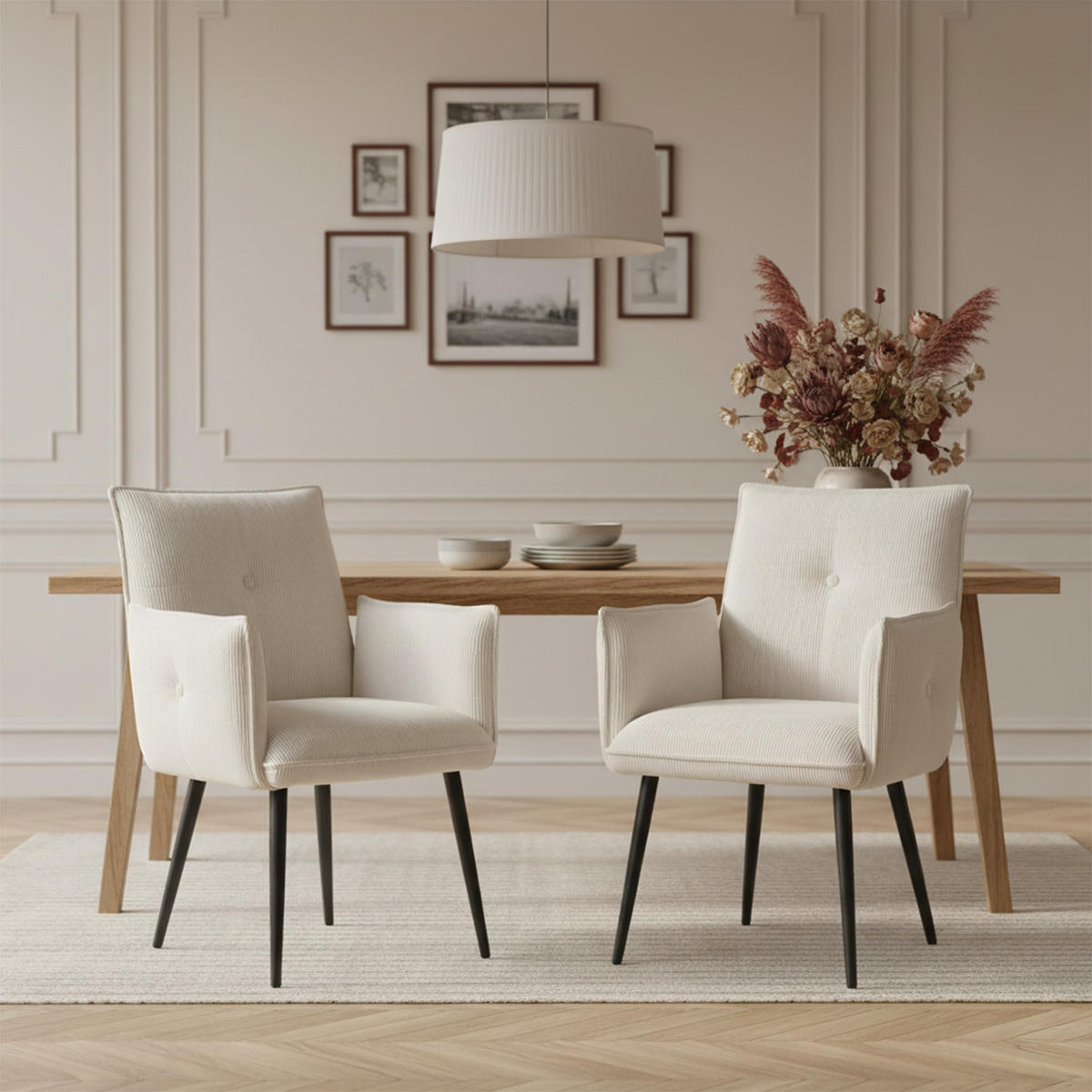 ESSZIMMERSTUHL Mika-Ayla - Creme/Schwarz, Textil/Metall (60/88/63cm) - DUBI Möbel