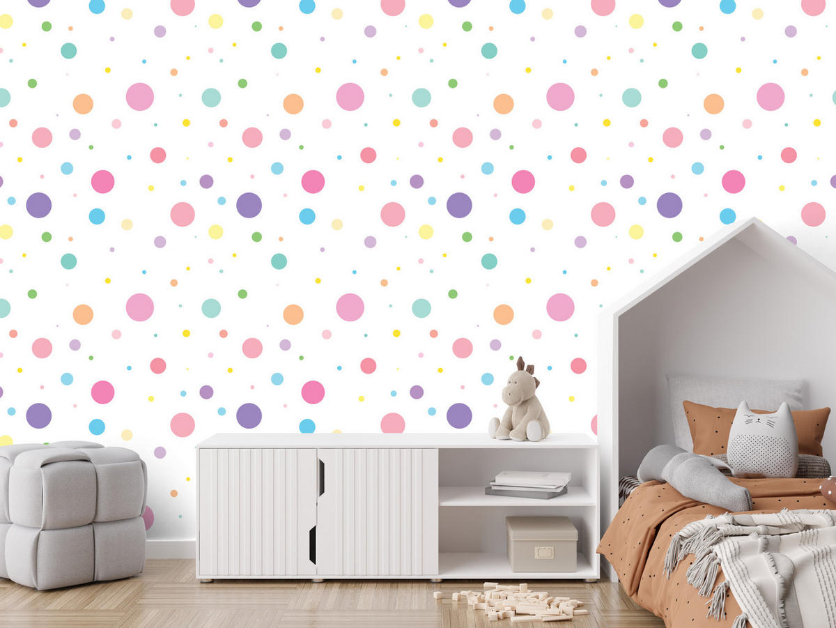 VLIESTAPETE Bunte Pastellpunkte – Bunt, Weiß – 50x1000 cm - Multicolor/Weiß, Papier (50/1000cm) - Muralo