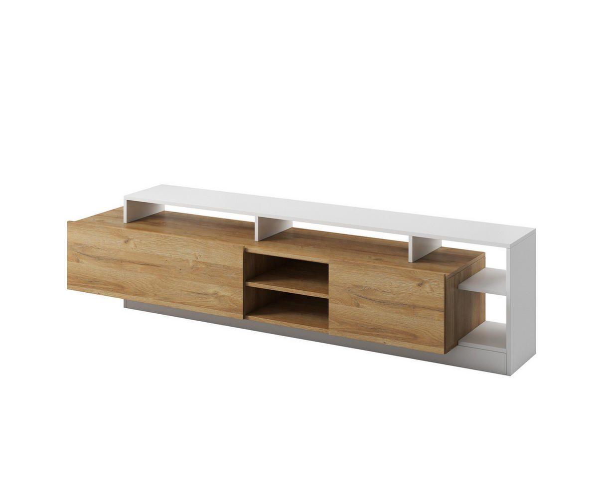 WOHNWAND Panzo 4-teilig Eiche Grandson / Weiß - Grifflos - Eichefarben/Weiß, Holzwerkstoff (260/171/44cm) - Ravio