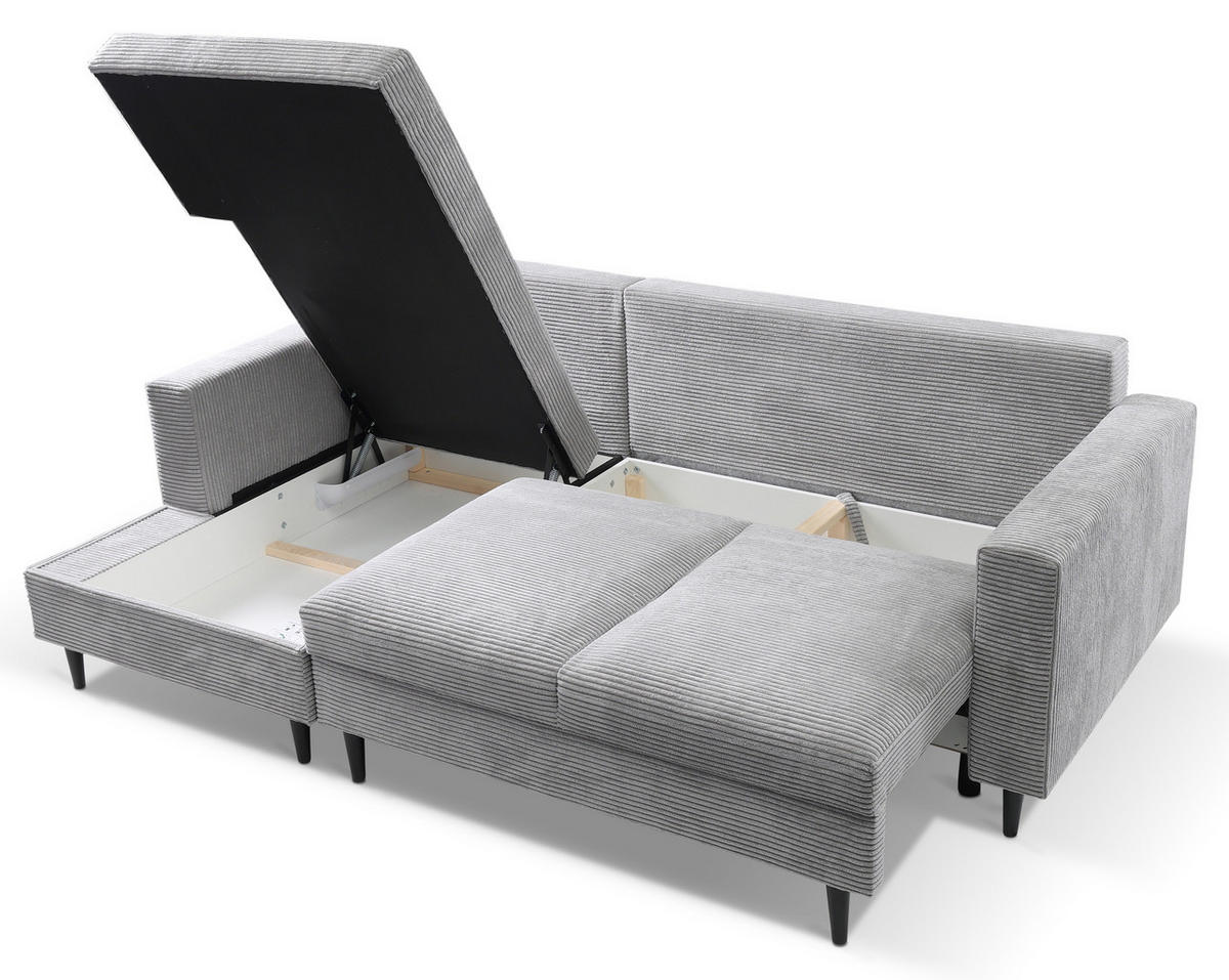 ECKSOFA Nalika Hellgrau mit Cordbezug - Hellgrau/Schwarz, Holz/Textil (230/143cm) - Selsey