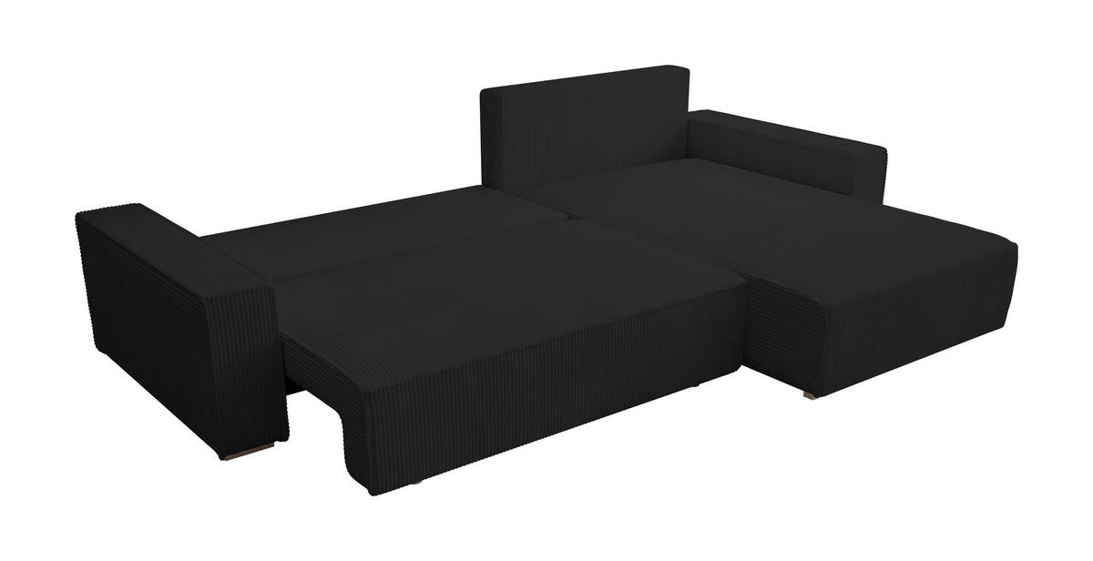 ECKSOFA Alice mit Bettkasten und Schlaffunktion, Cordstoff in L-Form - Schwarz, Textil (289/184cm)