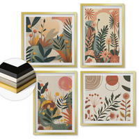 WANDBILDER 4er Set - 50x50 cm & 40x60 cm Goldrahmen - Pastellfarbene Pflanzenmuster - Goldfarben, Kunststoff (50/50cm) - ArtPrintCave