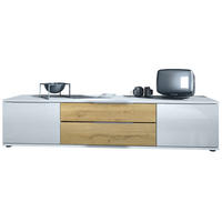 LOWBOARD Linio Eiche Natur - Weiß Hochglanz/Eichefarben, Holzwerkstoff (166.5/37.5/35cm) - Vladon