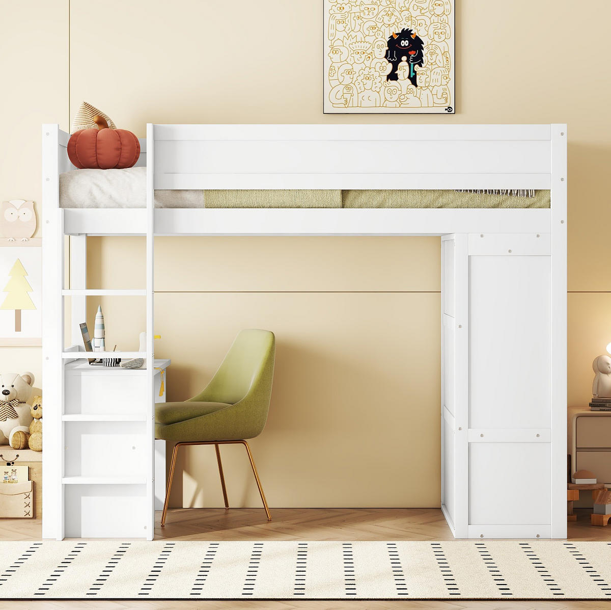 HOCHBETT 90/200 cm in Weiß mit Schreibtisch, Kleiderschrank und Schubladen - Weiß, Holz (90/200cm) - Flora Grace