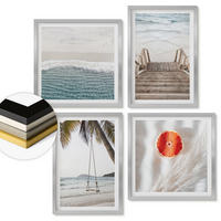 WANDBILDER 4er Set - 50x50 cm & 40x60 cm Silberner Rahmen - Strandatmosphäre dank hölzerner Treppen. - Silberfarben, Kunststoff (50/50cm) - ArtPrintCave