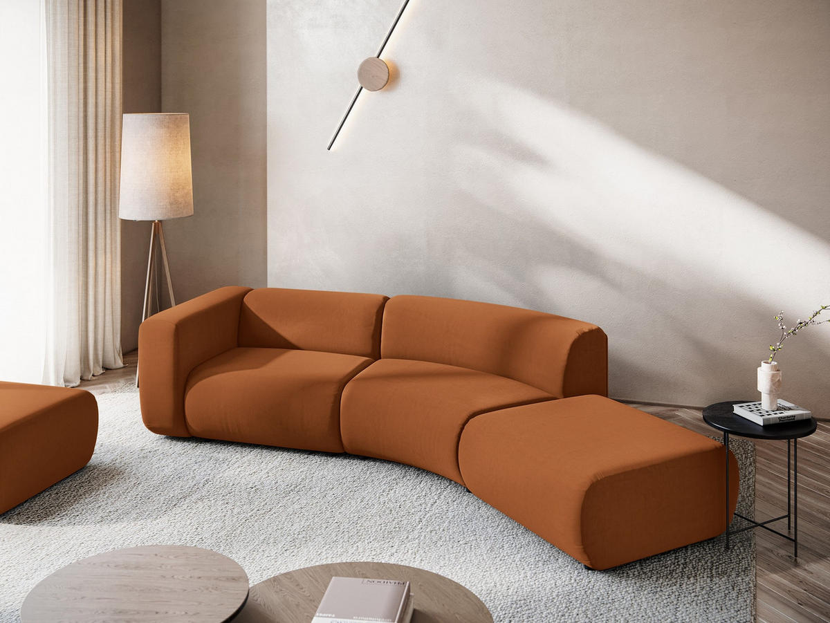 4-SITZER-SOFA Samt Stoff Orange - Terra cotta/Schwarz, Kunststoff/Textil (335/70/166cm) - Makamii