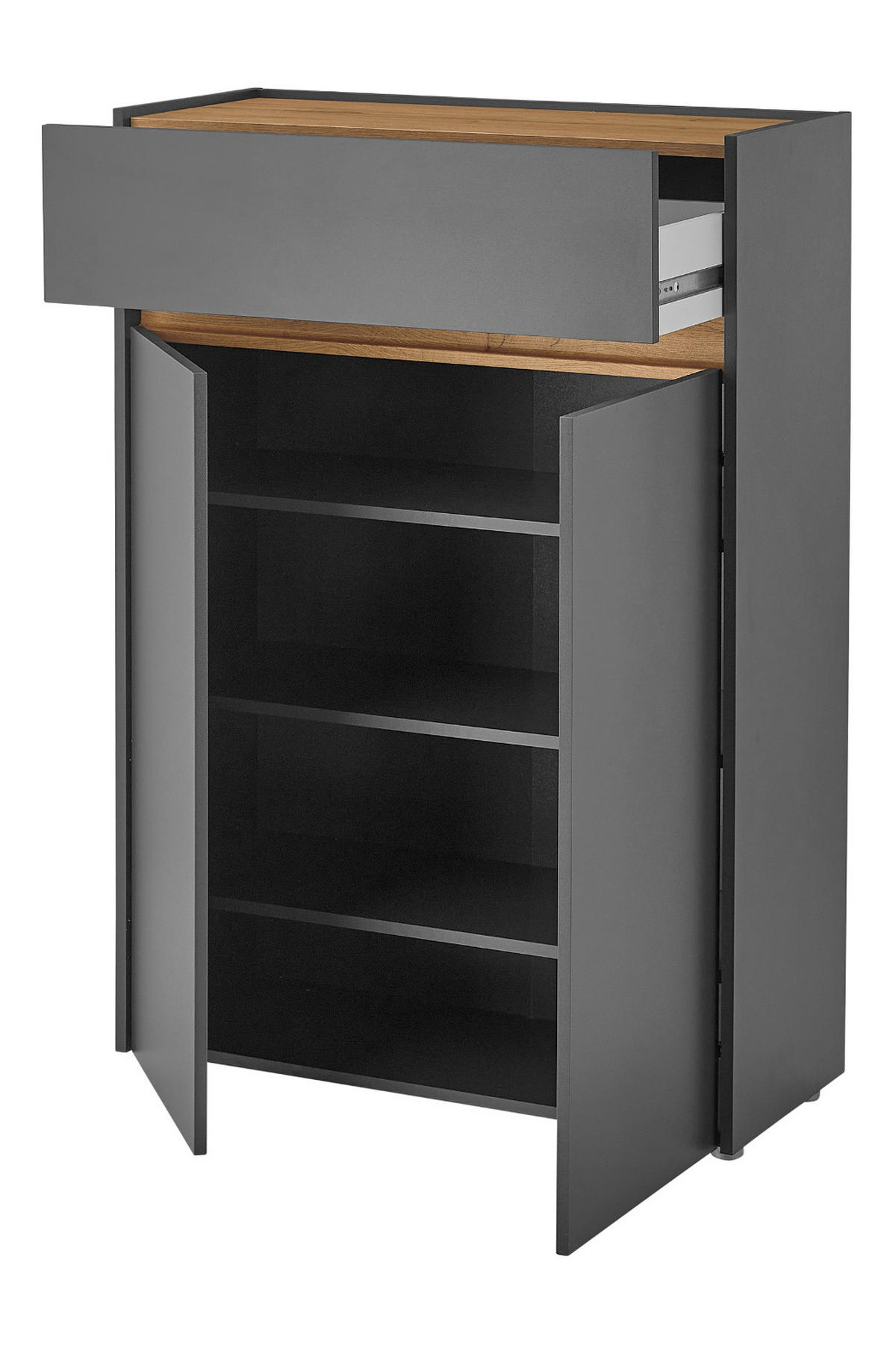 GARDEROBEN-SET 5-teilig grau matt, Eiche Wotan 265 cm, Flurmöbel mit viel Stauraum - Eiche Wotan/Schwarz, Glas/Holzwerkstoff (265/200/40cm) - Furn.Design