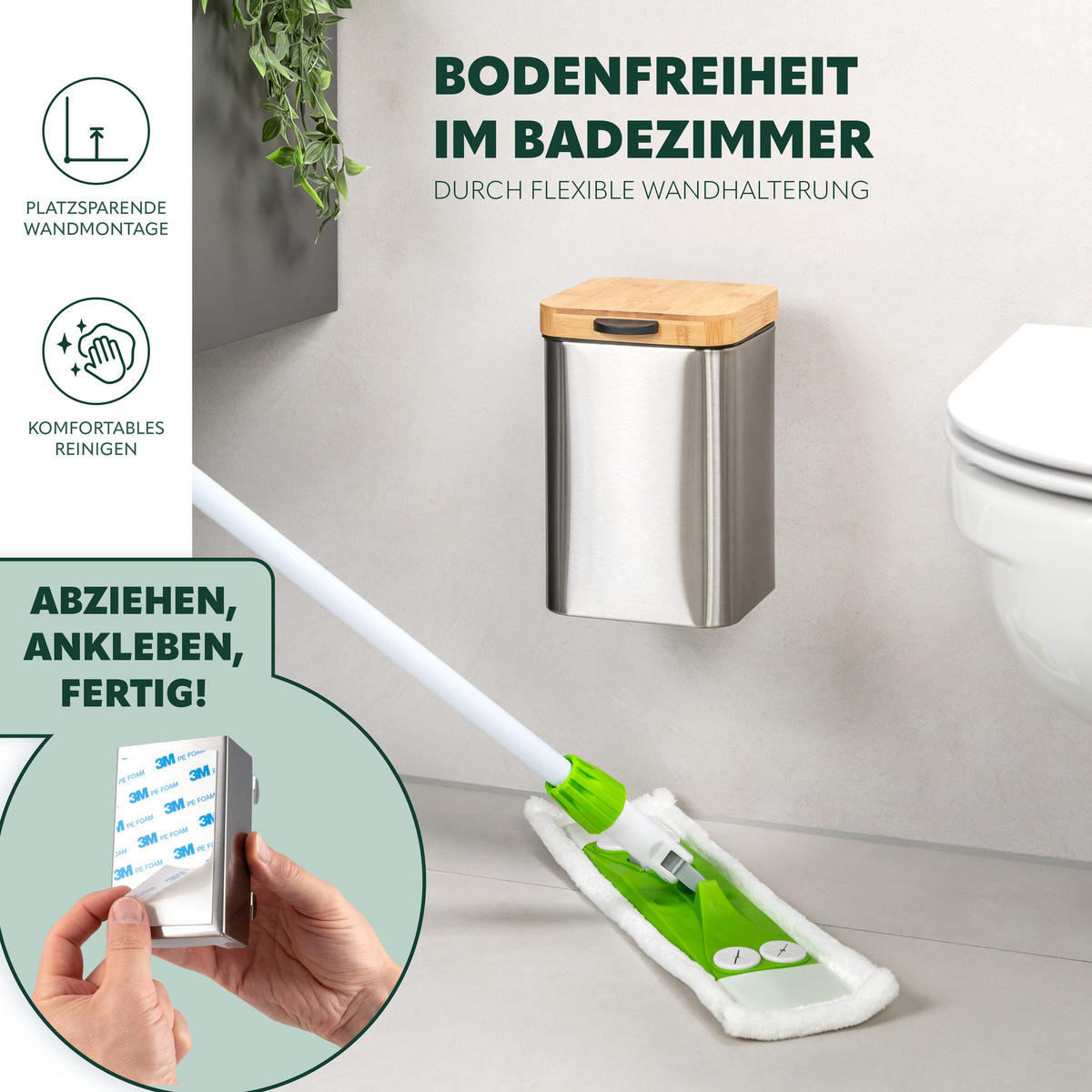 WAND-KOSMETIKEIMER 3 L, eckig, Edelstahl - Edelstahlfarben, Metall (16/24/23cm) - bremermann