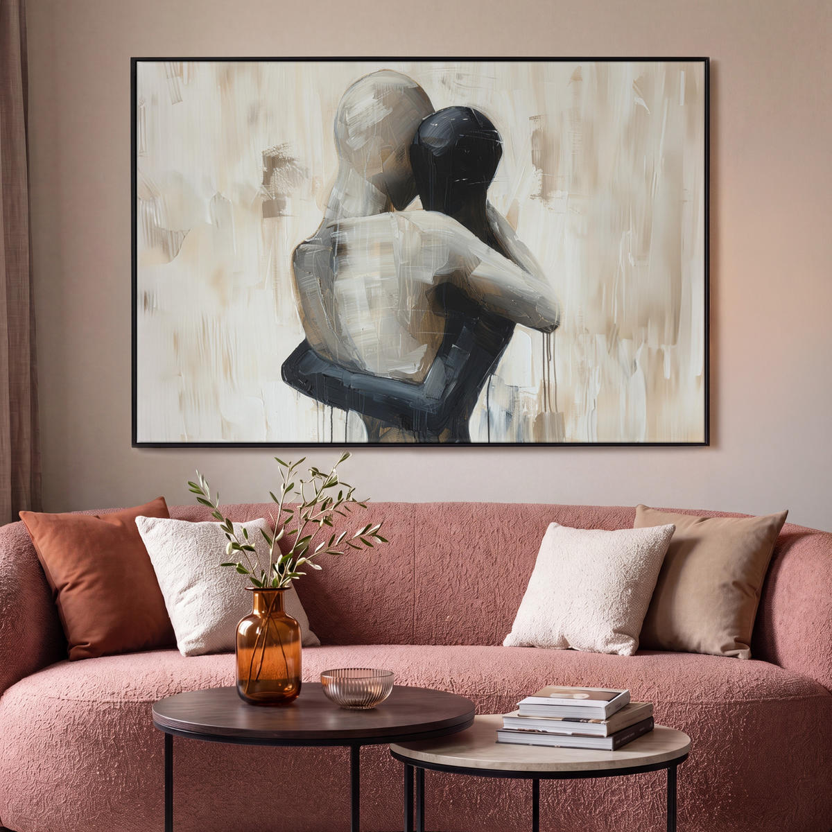 LEINWAND Bilder mit Rahmen - Abstrakt - Liebe - Schwarz und weiß - Modern - 140x90 - Schwarz, Textil (140/90cm) - MuchoWow
