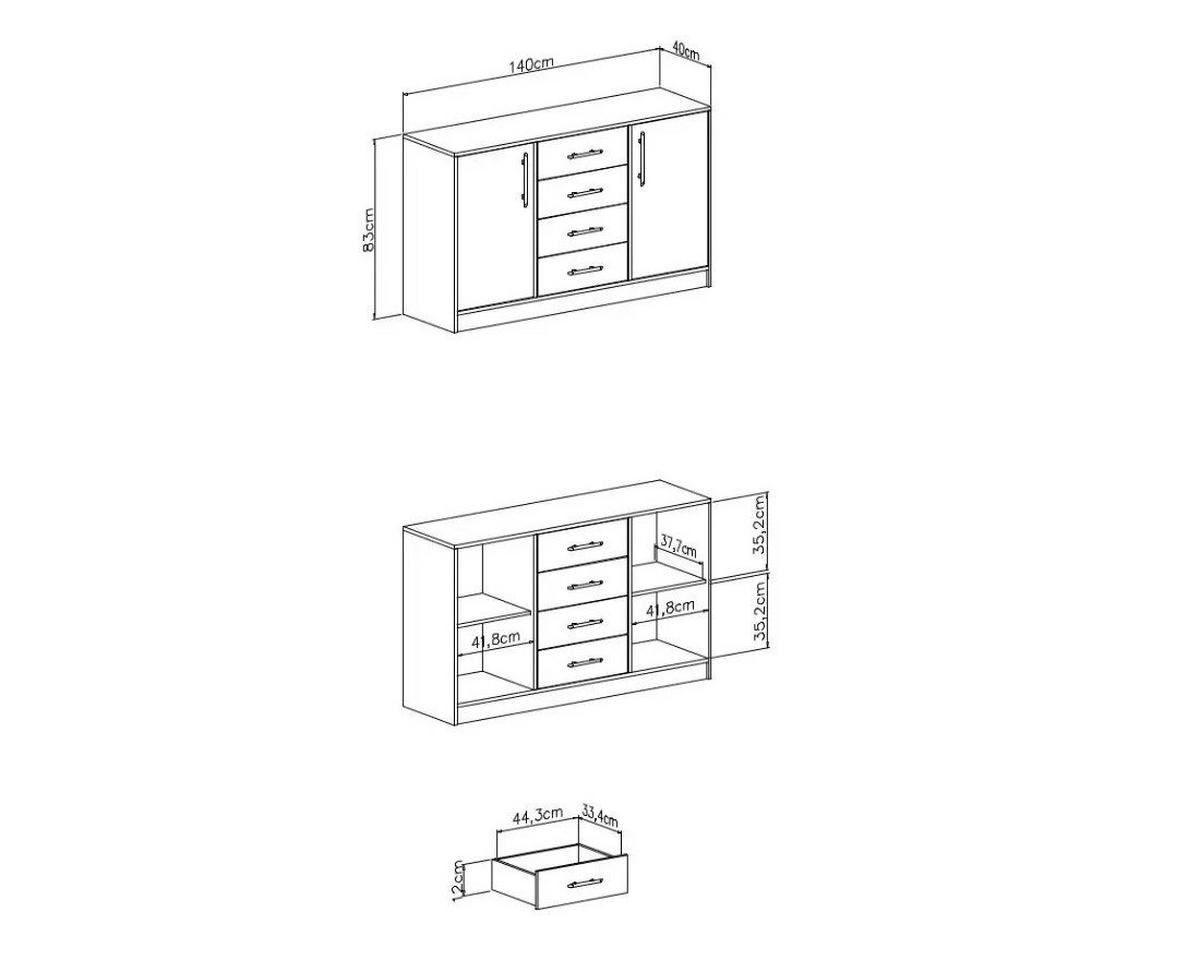 KOMMODE SAM SRK1 140/84/40 in Eiche Artisan - Eiche Artisan, Holzwerkstoff (140/84/40cm) - Deine Möbel 24