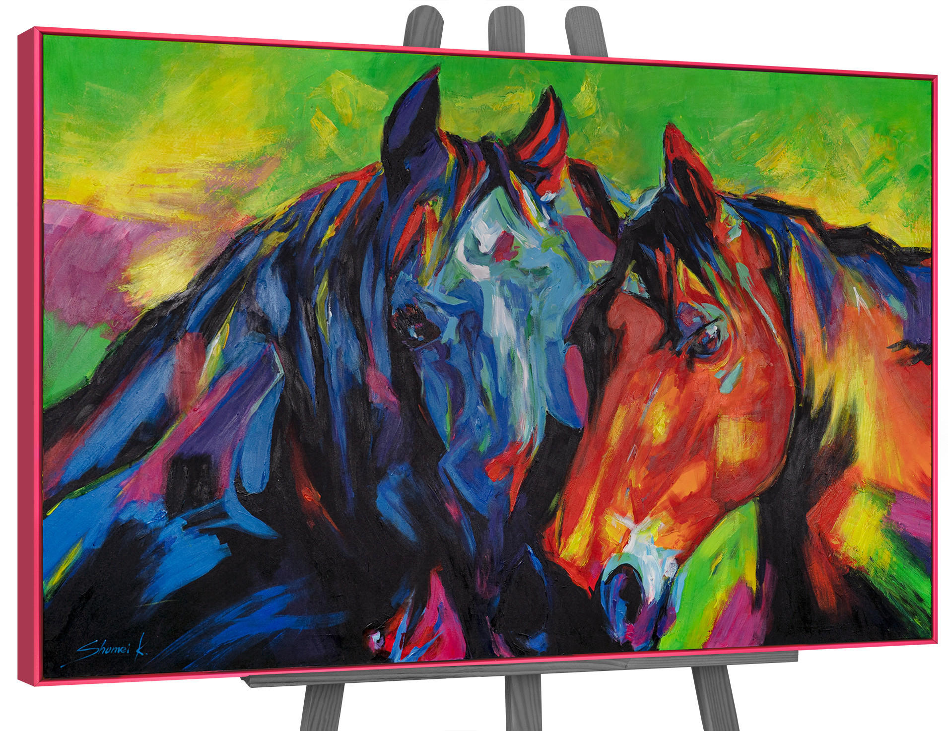 GEMÄLDE Vielfarbige Mähnen Schattenfugenrahmen Pink 140x100 cm - Pink, Holz (140/100cm) - YS-art gallery