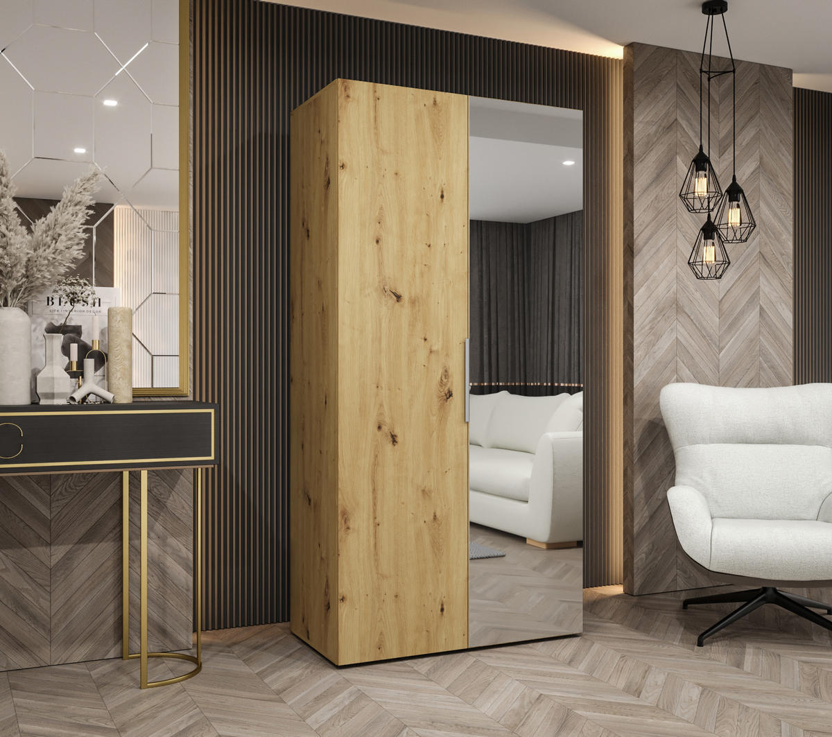 DREHTÜRENSCHRANK 202/100/52 2-türig - Kaschmir/Goldfarben, Holz (100/202/52cm) - MÖBEL KRYSPOL