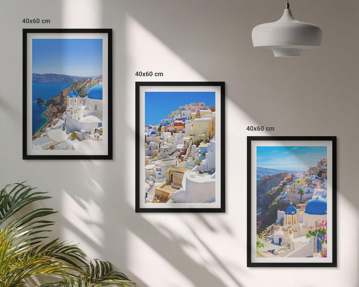 WANDBILDER 3er-Set - 40x60 cm Schwarzer Rahmen - Landschaftsarchitektur Oia Santorini - Schwarz, Kunststoff (40/60cm) - ArtPrintCave