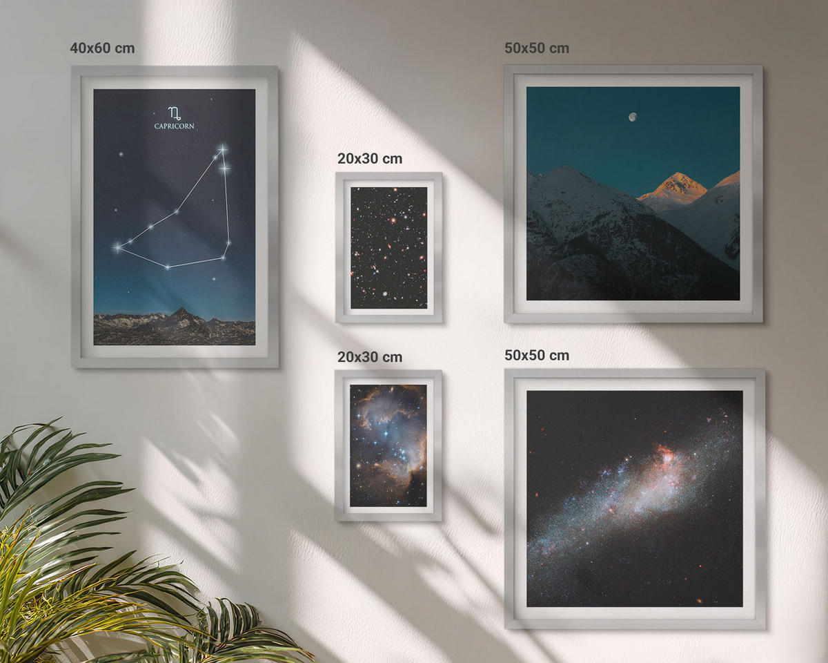 BILDER SET 5er Set - 50x50 cm & 20x30 cm & 40x60 cm Silberner Rahmen - Galaxie im Sternbild Steinbock - Silberfarben, Kunststoff (40/60cm) - TULUP