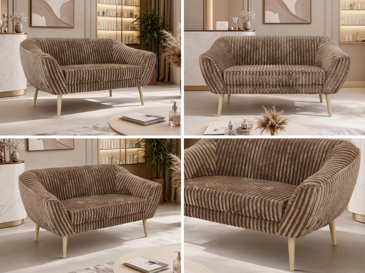2-SITZER-SOFA PIRS - Braun Cord - Holzbeine - Buchefarben/Braun, Holzwerkstoff/Textil (140/75/74cm) - MKS