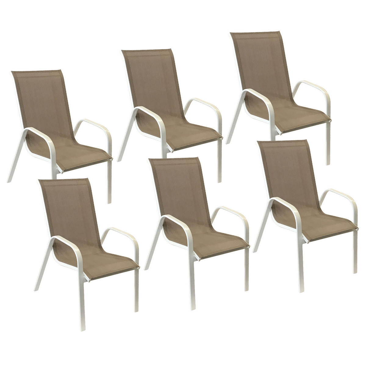 GARTENSTÜHLE Marbella Taupe und weiß 6er-Set - Braun, Kunststoff (56.5/92.5/76cm) - Happy Garden