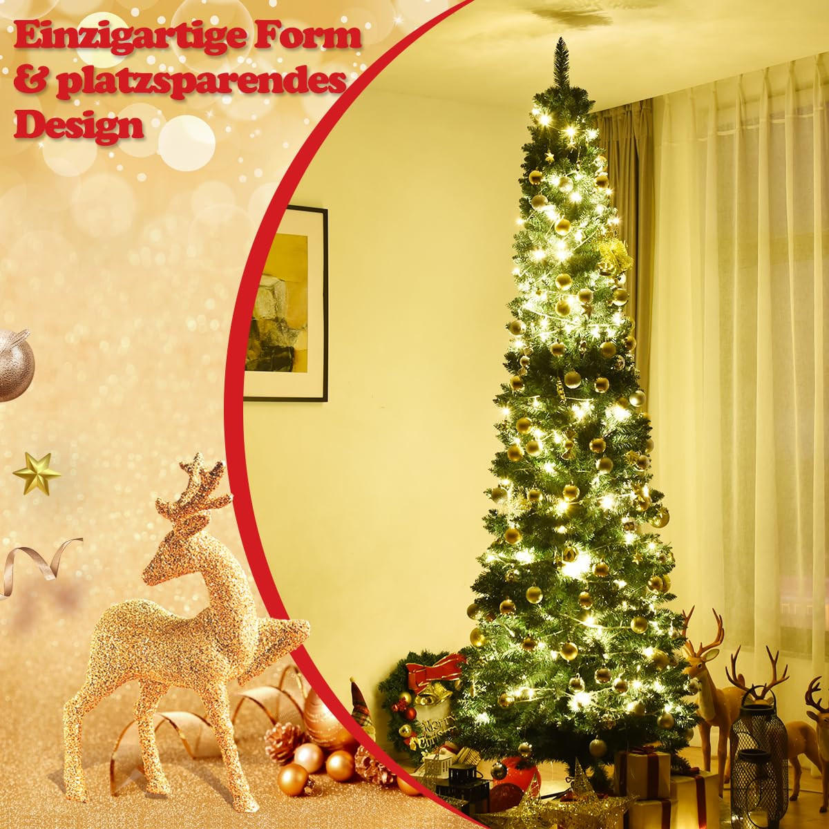 WEIHNACHTSBAUM Bleistiftform mit Metallständer 270 cm grün - Grün, Metall (270cm) - COSTWAY