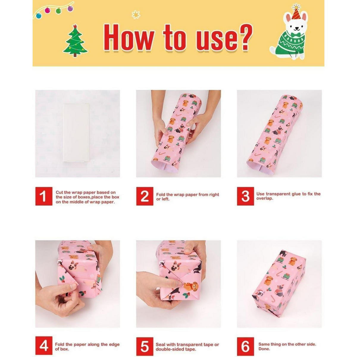GESCHENKPAPIER 3 Rollen Set Weihnachtshunde 43 cm x 3 m - Multicolor, Papier (43/1/305cm)