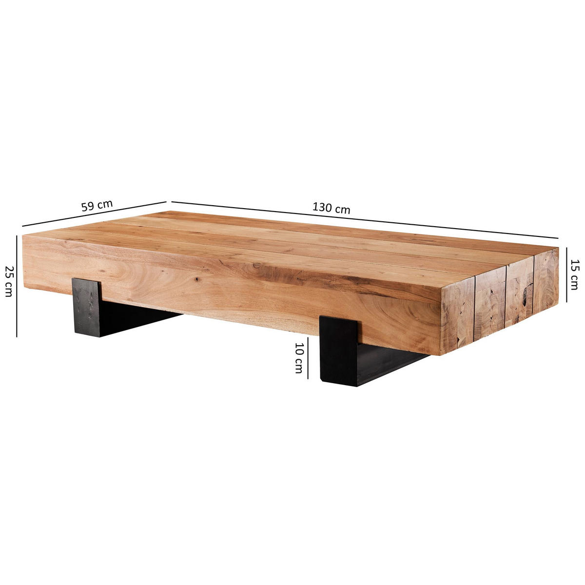 COUCHTISCH Industrie-Stil in Akazienholz und Schwarz Metall, Maße 130x25x59 cm - Beige/Schwarz, Holz/Metall (59/130/25cm) - KADIMA DESIGN