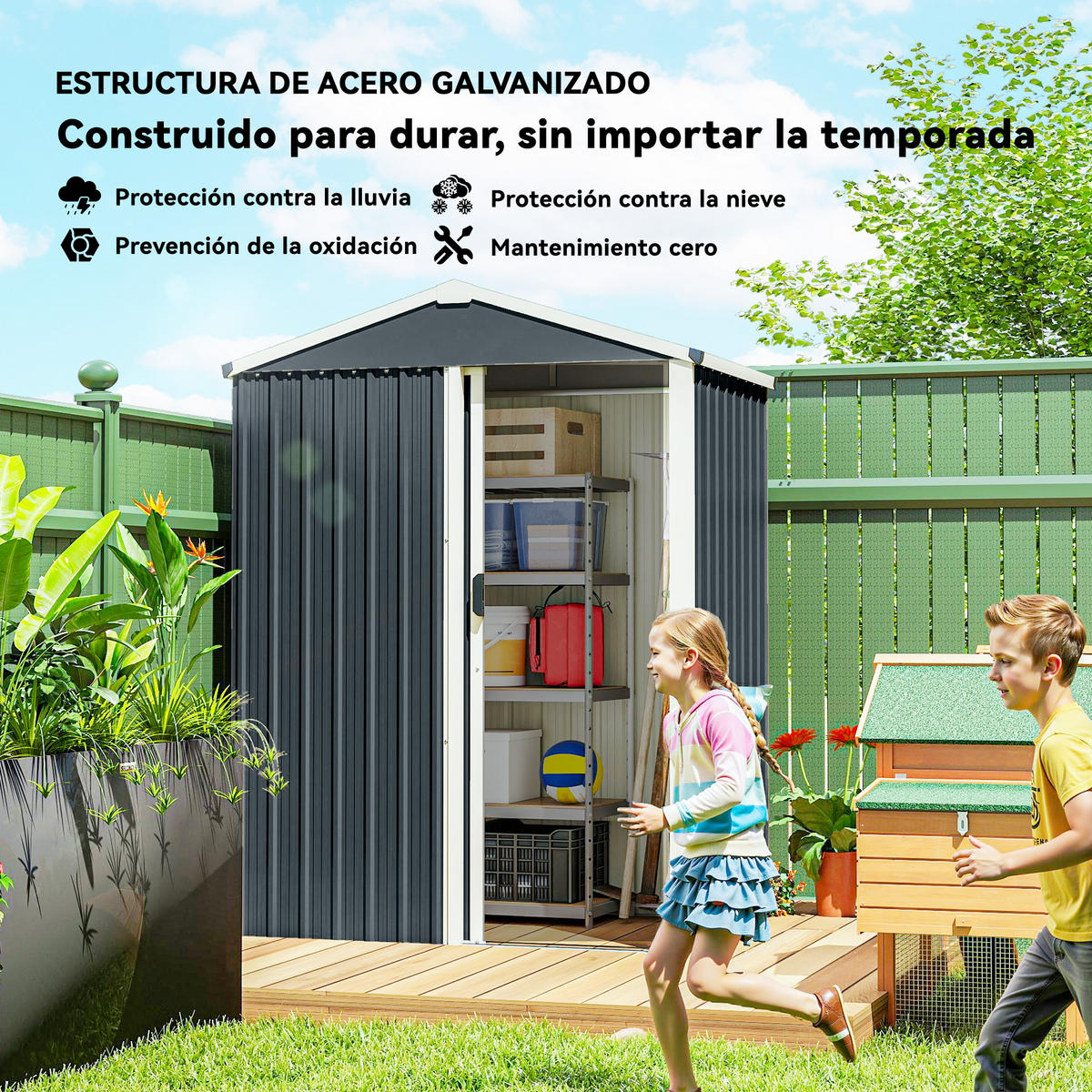 GARTENHAUS 1,1 m² ,136 x 87 x 179 cm mit Schiebetür, Schrägdach und Moskitonetz, dunkelgrau - Dunkelgrau, Metall (87/179/136cm) - Vallsero