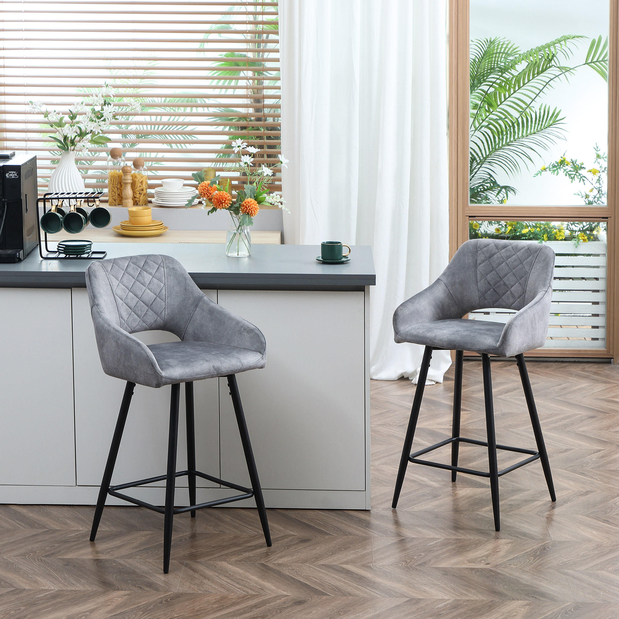 BARHOCKER, Samtartiges Polyester, Grau - Grau, Kunststoff (53/94/50cm) - HOMCOM