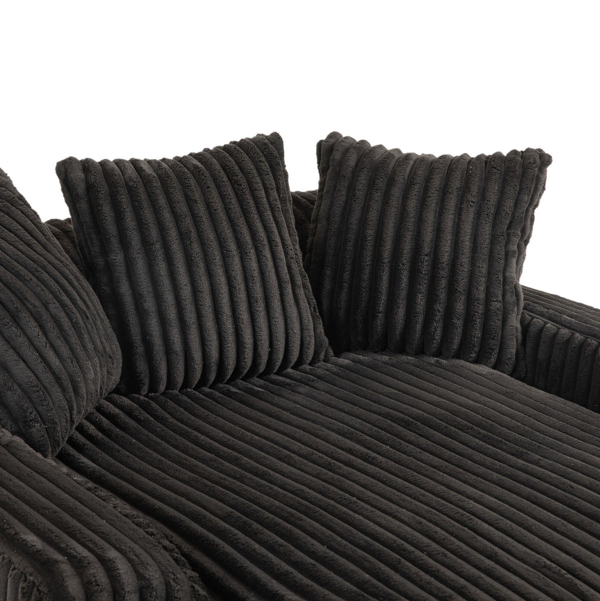 SOFA Chaiselongue 125 x 155 cm Cord Black inkl. 3 Kissen - Schwarz, Textil (155/63/125cm) - Meubliv