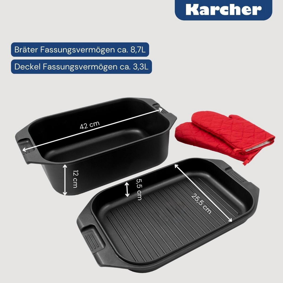 BRÄTER 2in1, Aluguss, Induktion, 8,7 Liter, Induktion, inkl. Topfhandschuhen - Schwarz, Metall (42/25.5/12cm) - Karcher