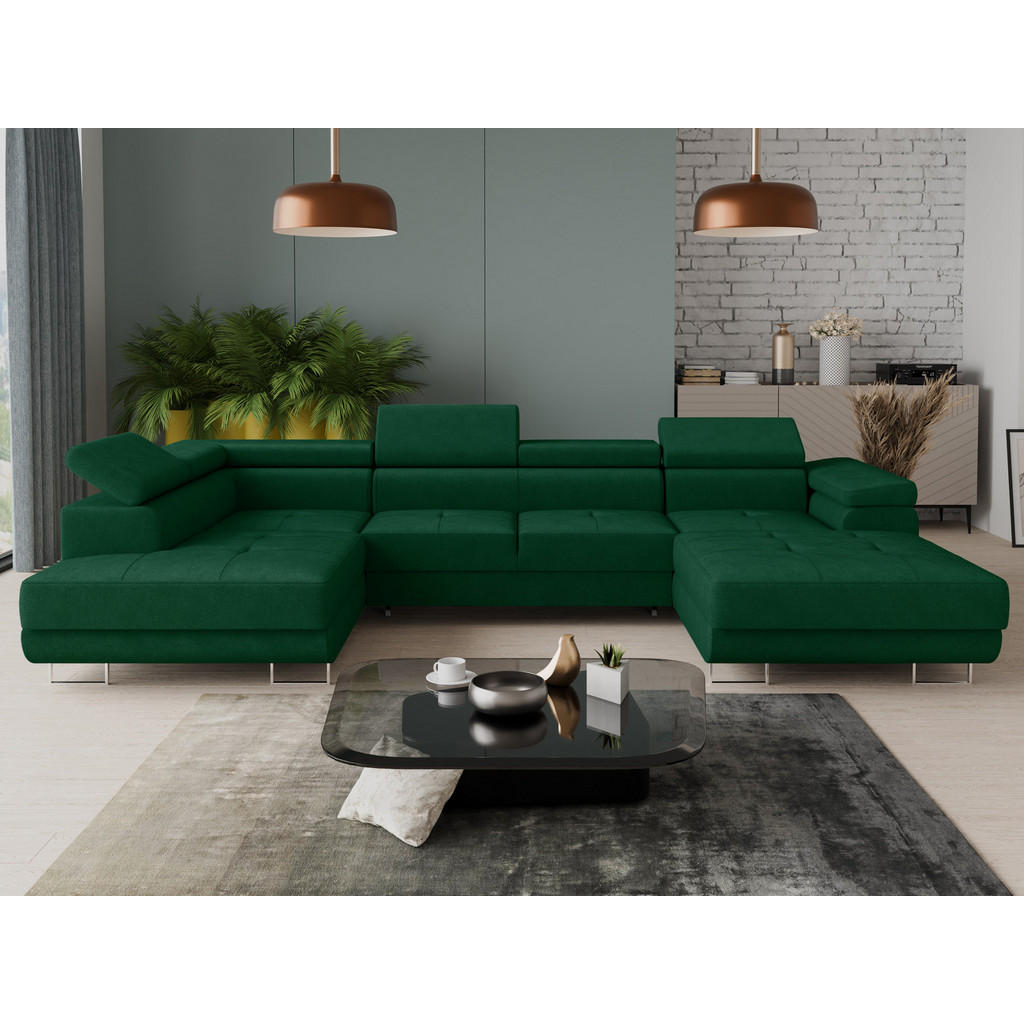 Thumbnail - Sofnet Wohnlandschaft, Grün, Textil, 7-Sitzer, Ottomane rechts,Rechteckig, 348x90x205 cm, Wohnzimmer, Sofas & Couches, W...
