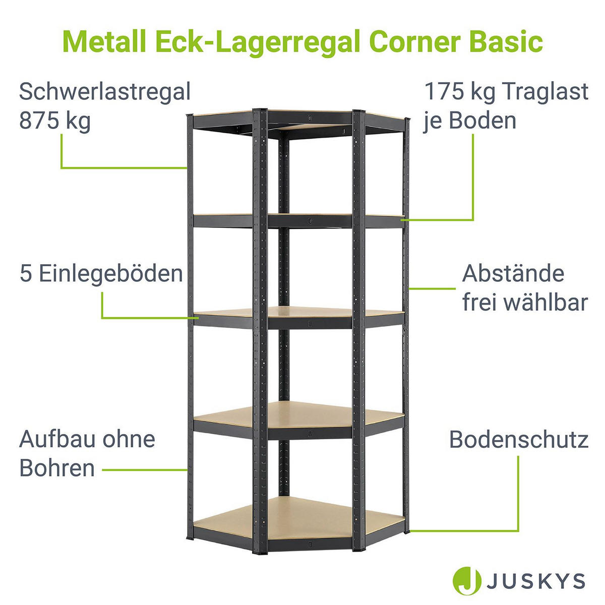ECKREGAL Lagerregal Corner Basic grau 180x70x40 cm - Grau, Metall (70/180/70cm) - Juskys
