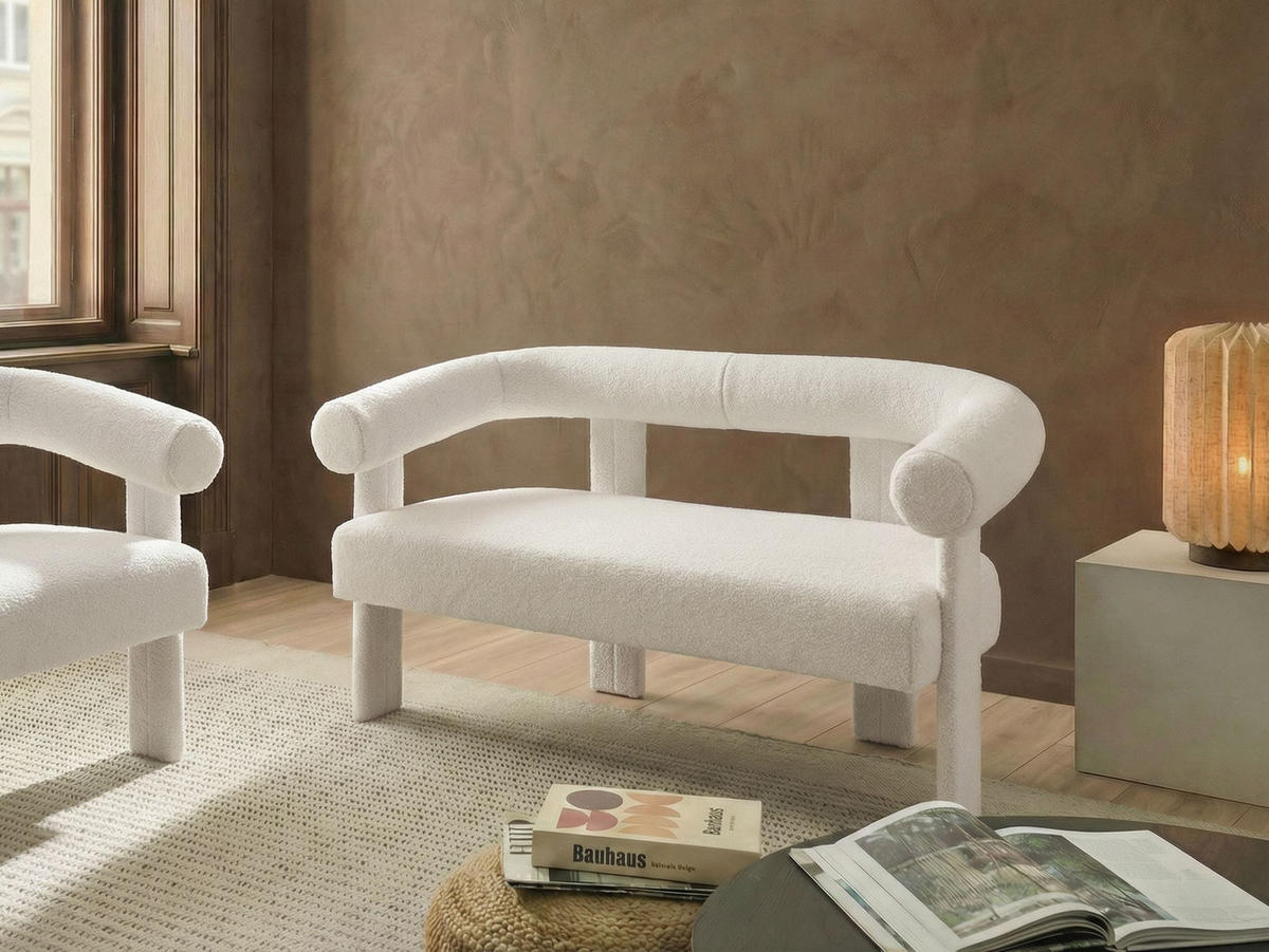 2-SITZER-SOFA Bouclé Cremeweiß Ilbro - Creme, Textil (138/76/68cm) - Beliani